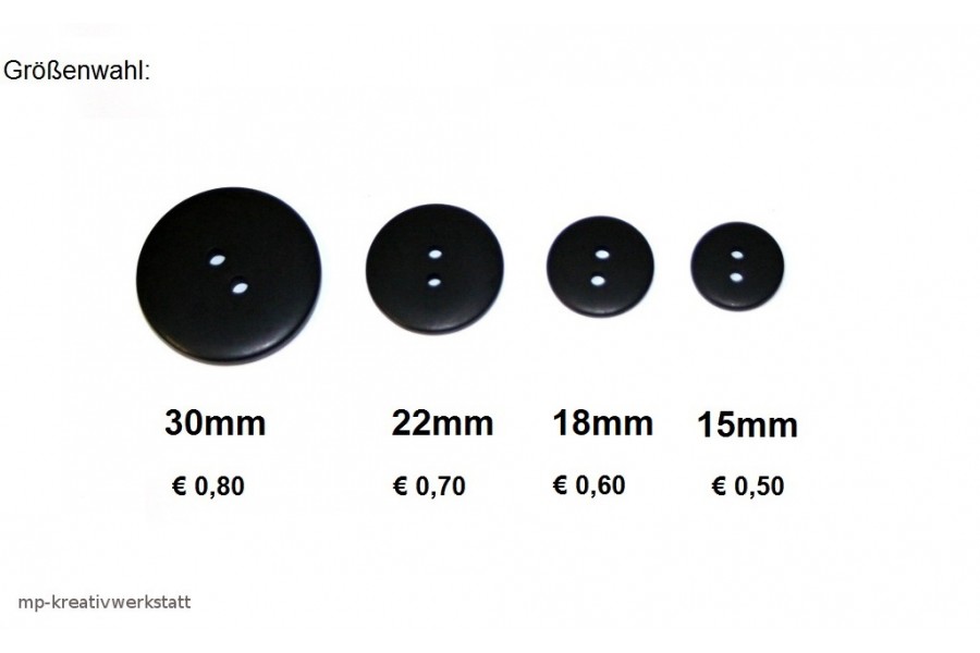 1 Stk Knopf 2Loch  Dm 15, 18, 22 oder 30mm einfarbig schwarz